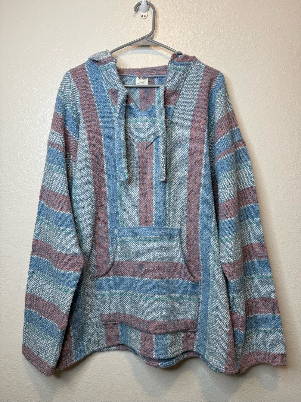 Artesanias Baja Multicolored Striped Pullover With Hood Made in Mexico Size XL